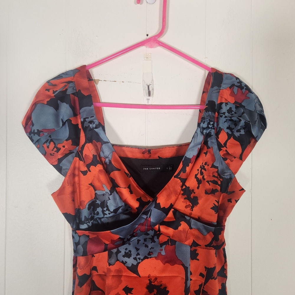 Limited Red Gray Satin Floral Mini Dress Sz 4 Y2k Crossover Babydoll Neckline - Picture 7 of 16